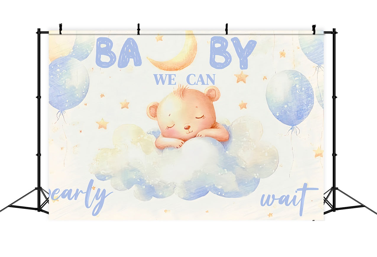 Baby Shower Bear Backdrop Clouds Stars Backdrop UK CSH2-164