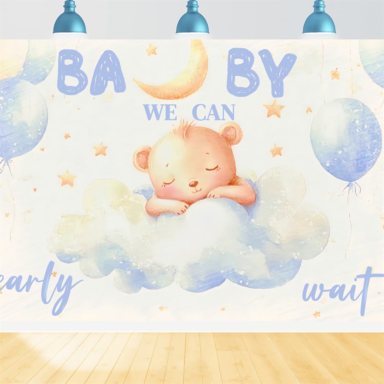 Baby Shower Bear Backdrop Clouds Stars Backdrop UK CSH2-164