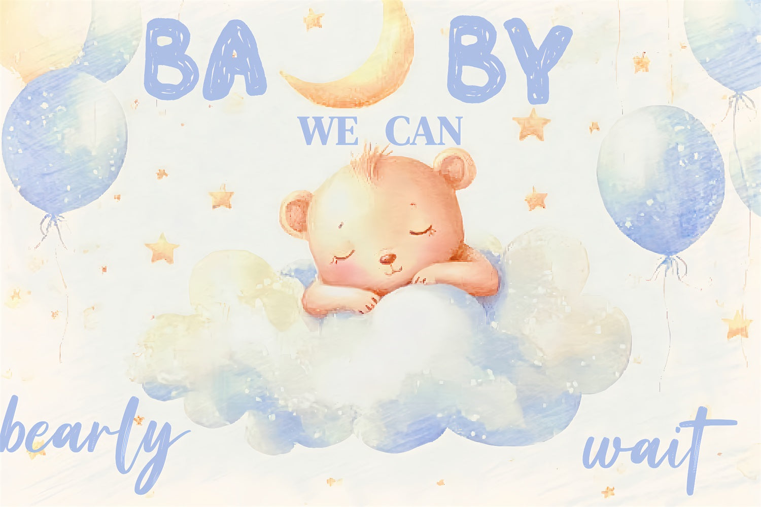 Baby Shower Bear Backdrop Clouds Stars Backdrop UK CSH2-164