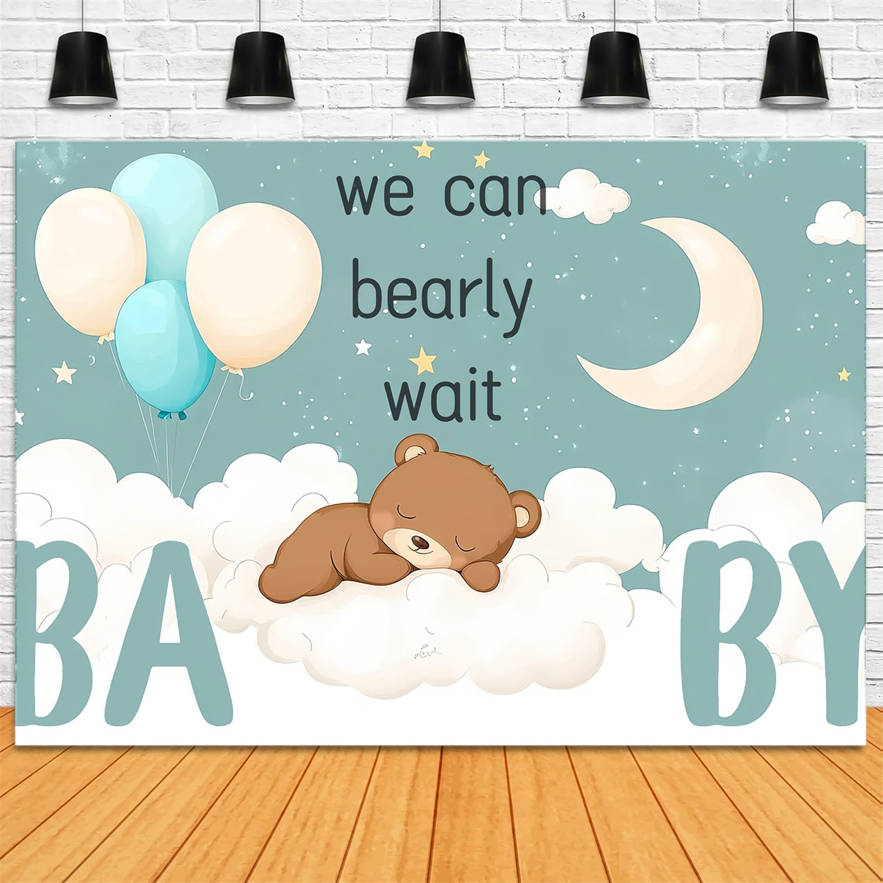 Cloud Backdrop Baby Shower Bear Balloon Backdrop UK CSH2-165