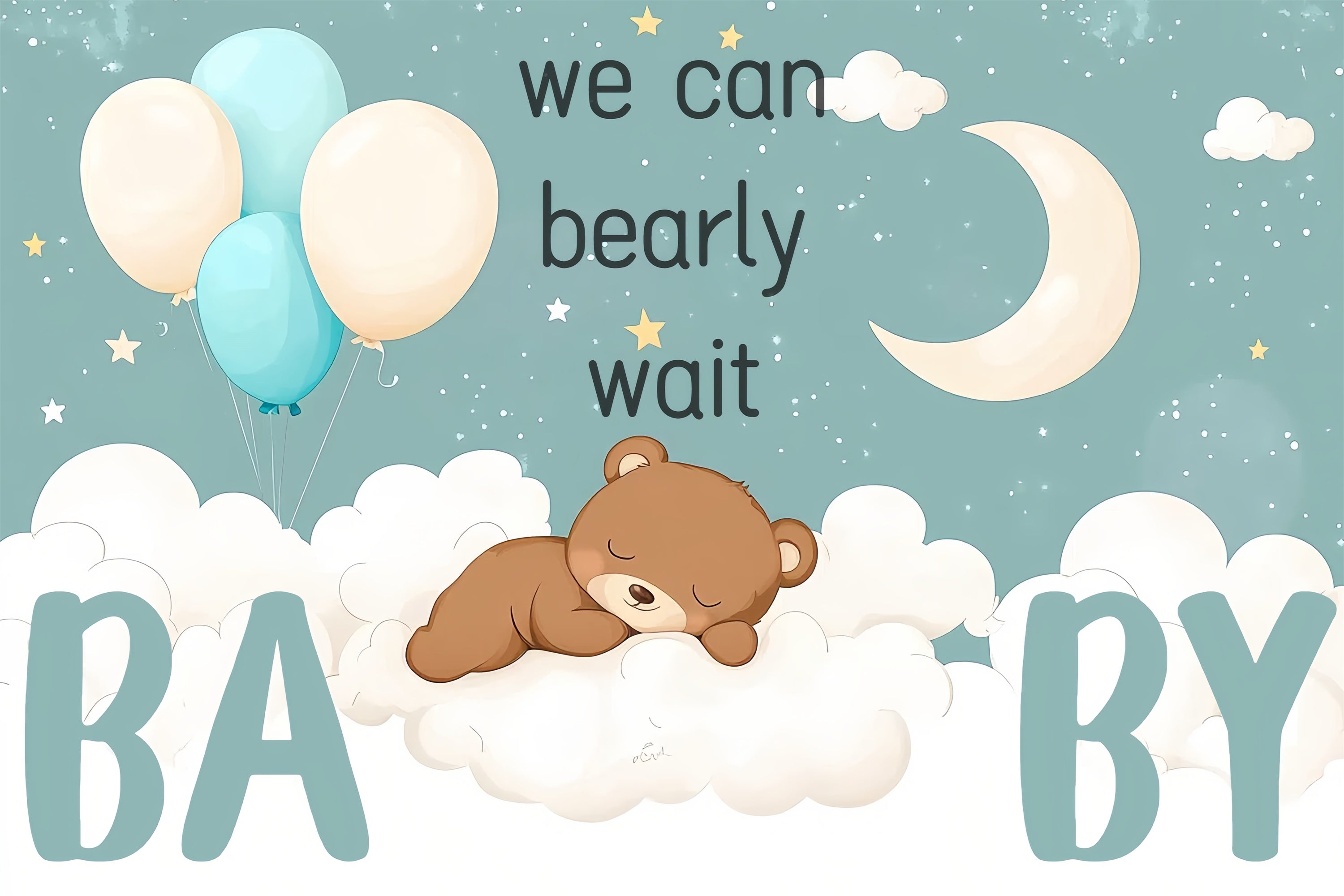 Cloud Backdrop Baby Shower Bear Balloon Backdrop UK CSH2-165