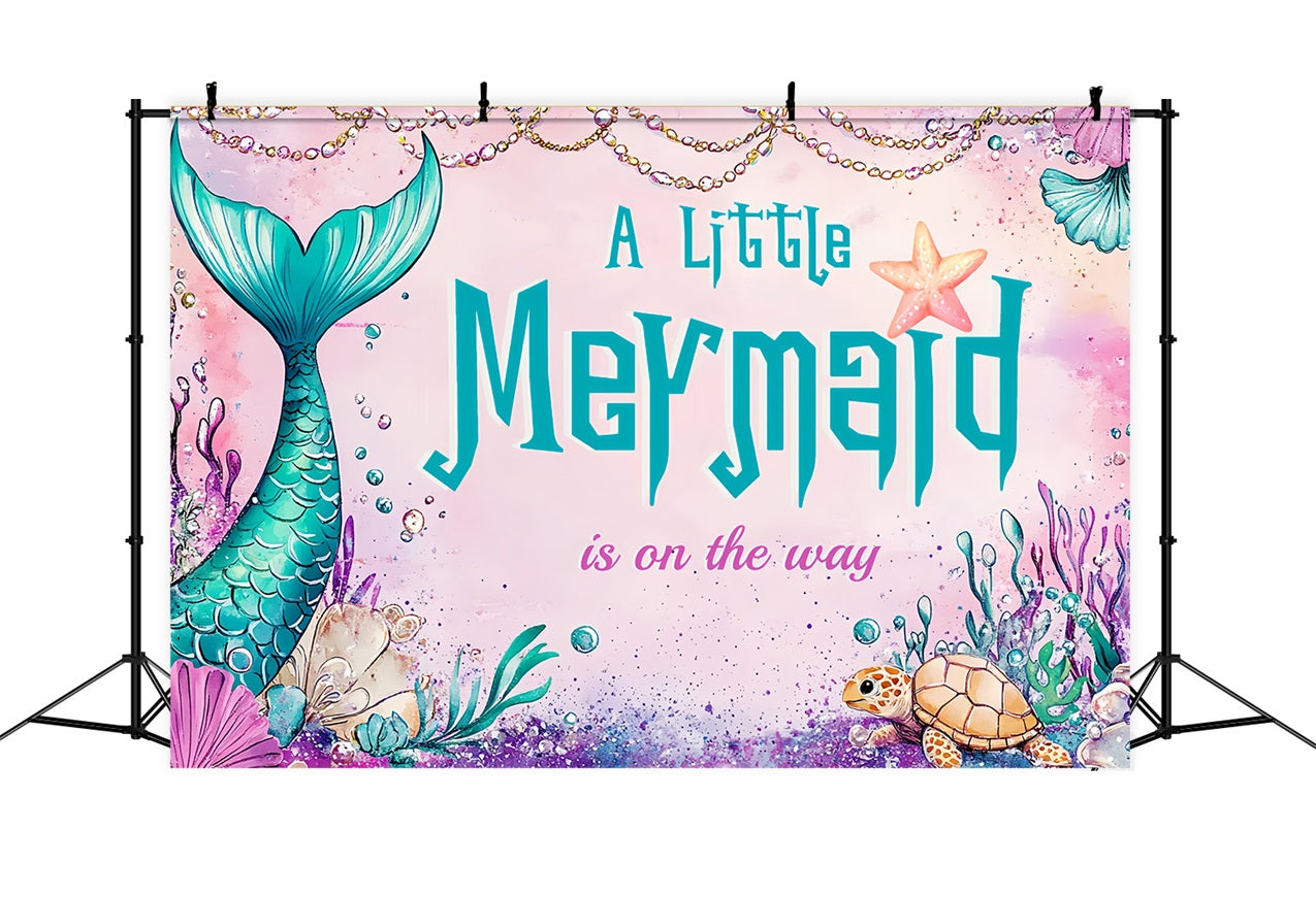 Baby Shower Backdrop For Girl Mermaid Tail Turtle Backdrop UK CSH2-166