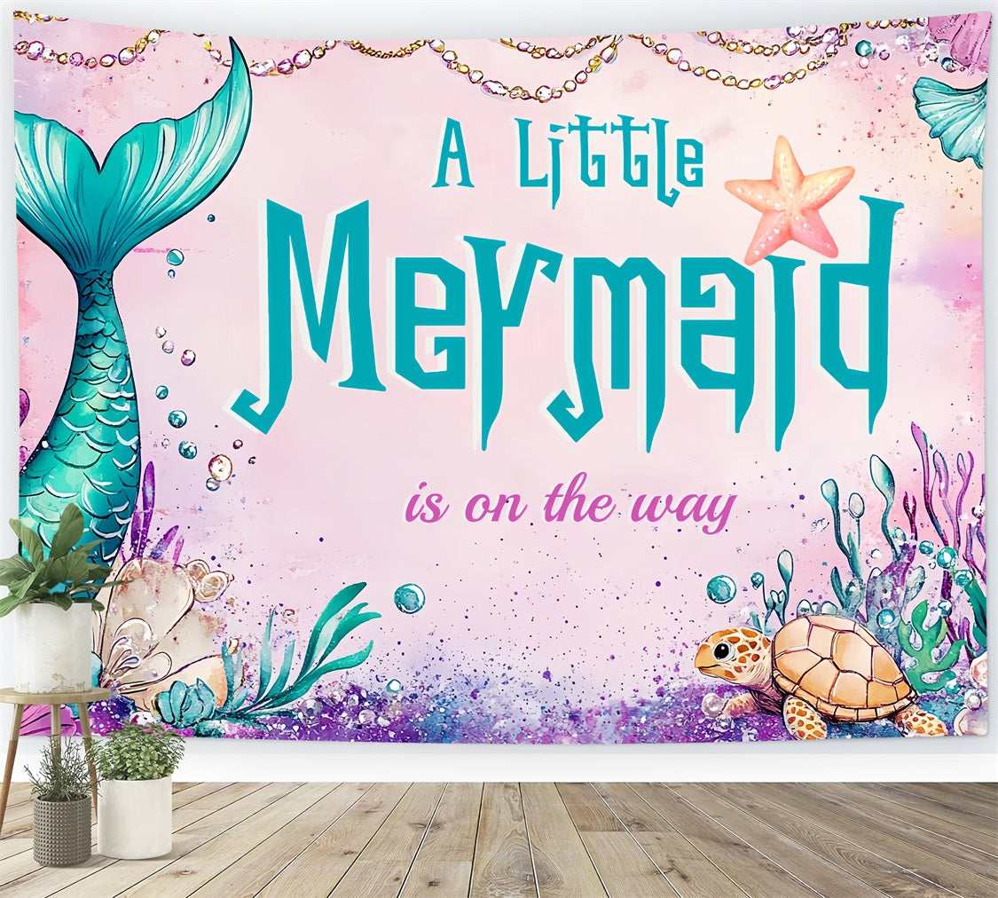 Baby Shower Backdrop For Girl Mermaid Tail Turtle Backdrop UK CSH2-166