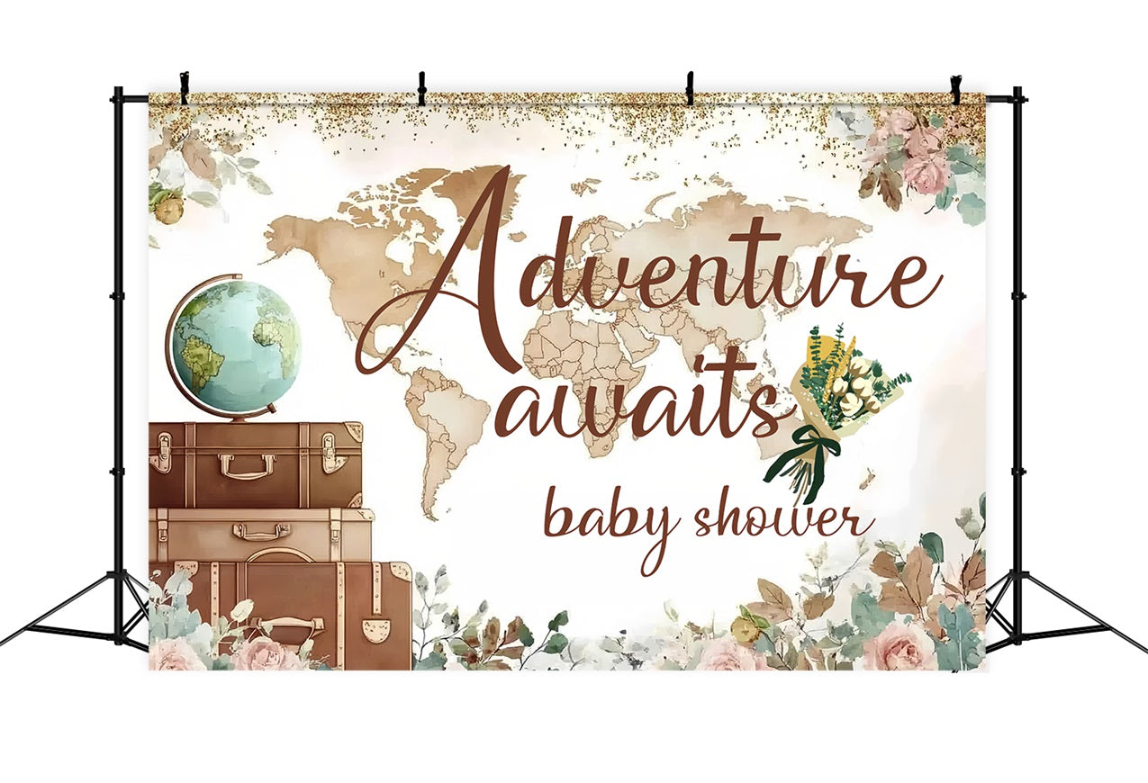 Photo Backdrops Baby Shower Adventure Map Floral Backdrop UK CSH2-169