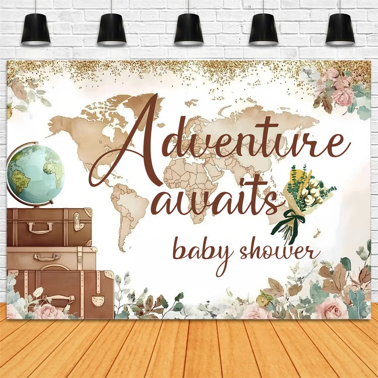 Photo Backdrops Baby Shower Adventure Map Floral Backdrop UK CSH2-169