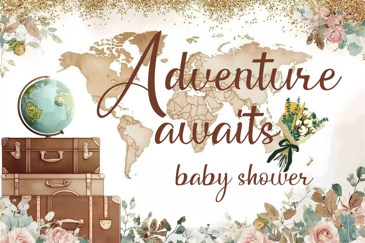 Photo Backdrops Baby Shower Adventure Map Floral Backdrop UK CSH2-169