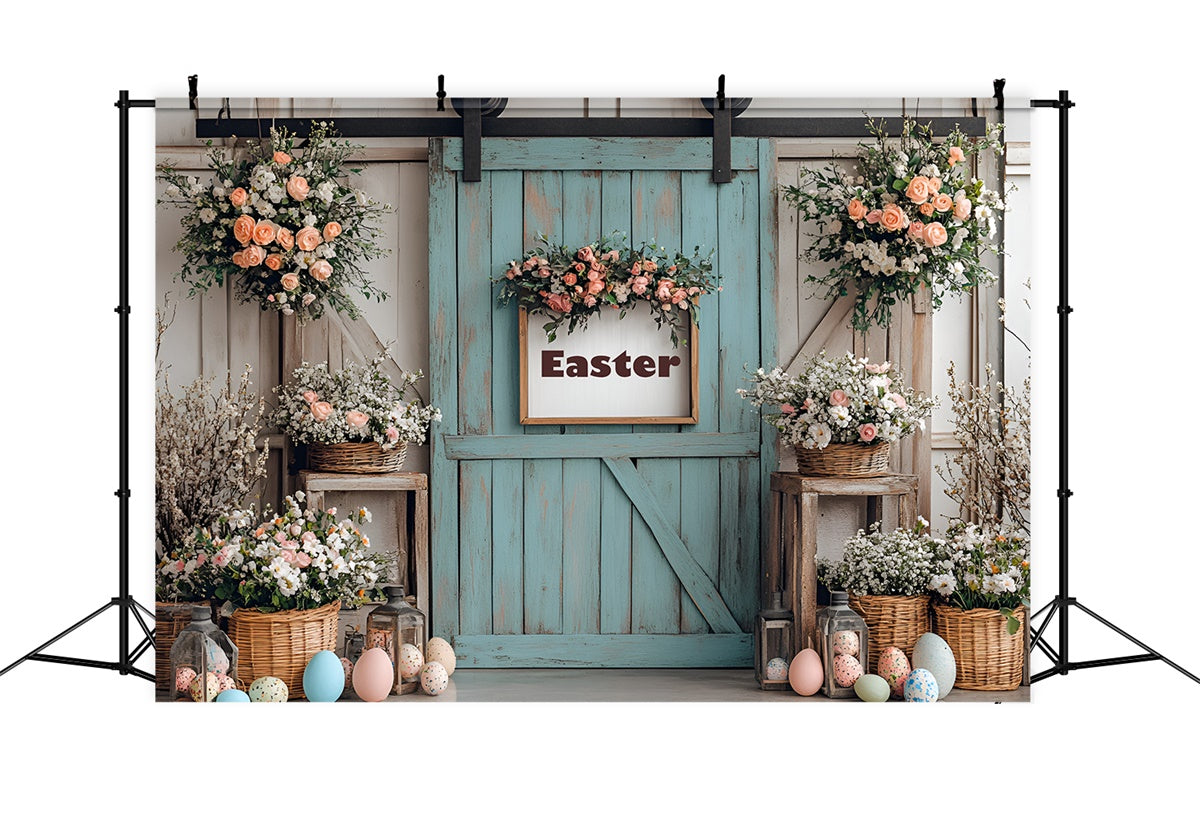 Photography Backdrop Easter Floral Door Colorful Eggs Backdrop UK CSH2-17