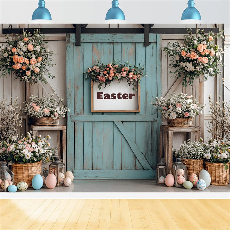 Photography Backdrop Easter Floral Door Colorful Eggs Backdrop UK CSH2-17