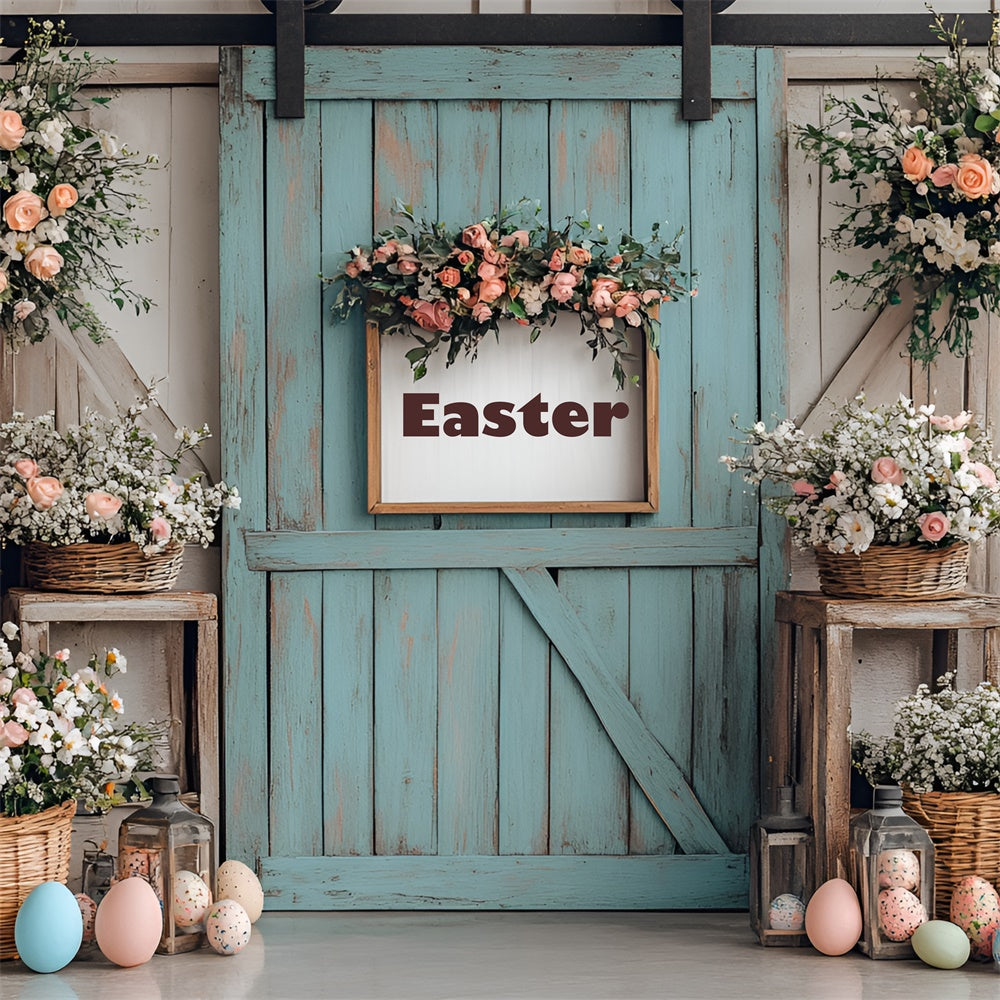 Photography Backdrop Easter Floral Door Colorful Eggs Backdrop UK CSH2-17