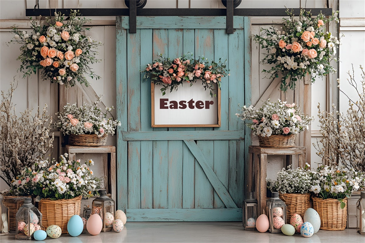 Photography Backdrop Easter Floral Door Colorful Eggs Backdrop UK CSH2-17