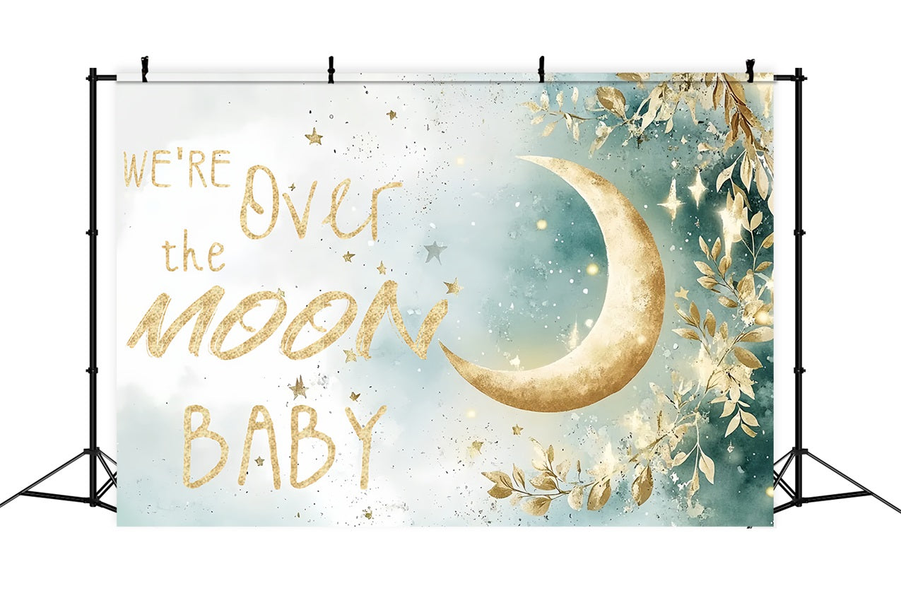 Moon And Stars Baby Shower Backdrop Shimmery Foliage Backdrop UK CSH2-170