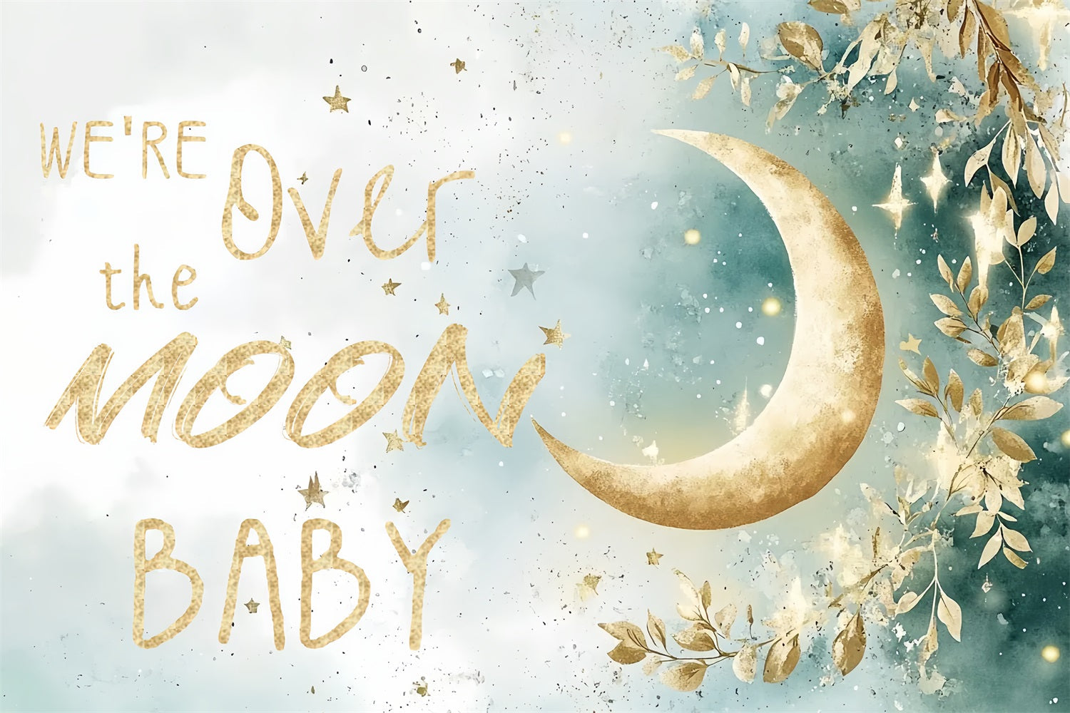 Moon And Stars Baby Shower Backdrop Shimmery Foliage Backdrop UK CSH2-170