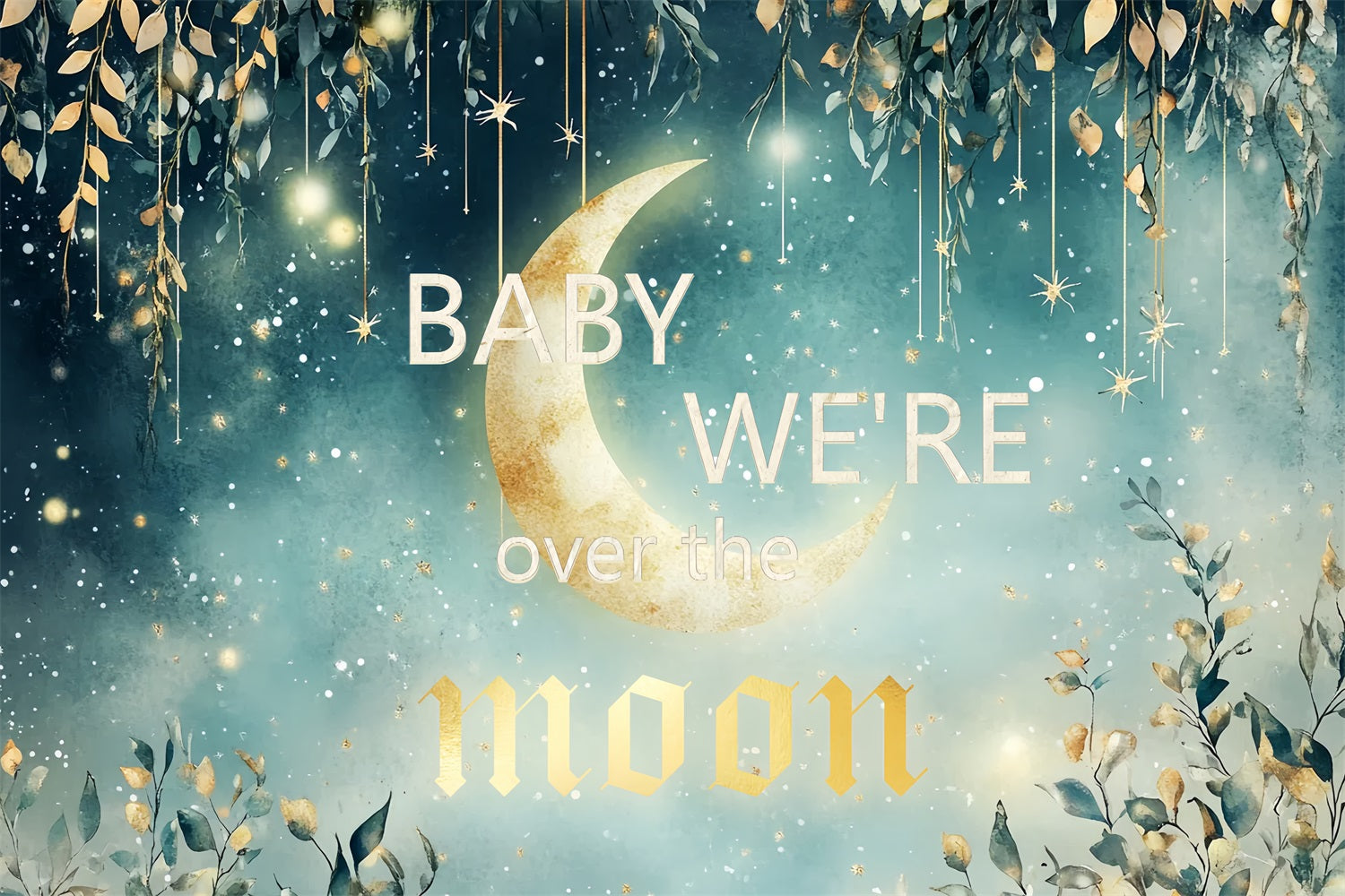 Moon And Stars Backdrop For Baby Shower Hanging Foliage Backdrop UK CSH2-171