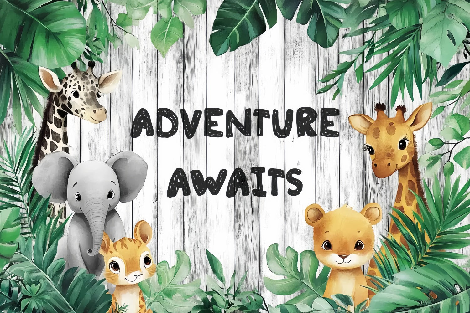 Jungle Backdrops For Baby Shower Animals Greenery Backdrop UK CSH2-172