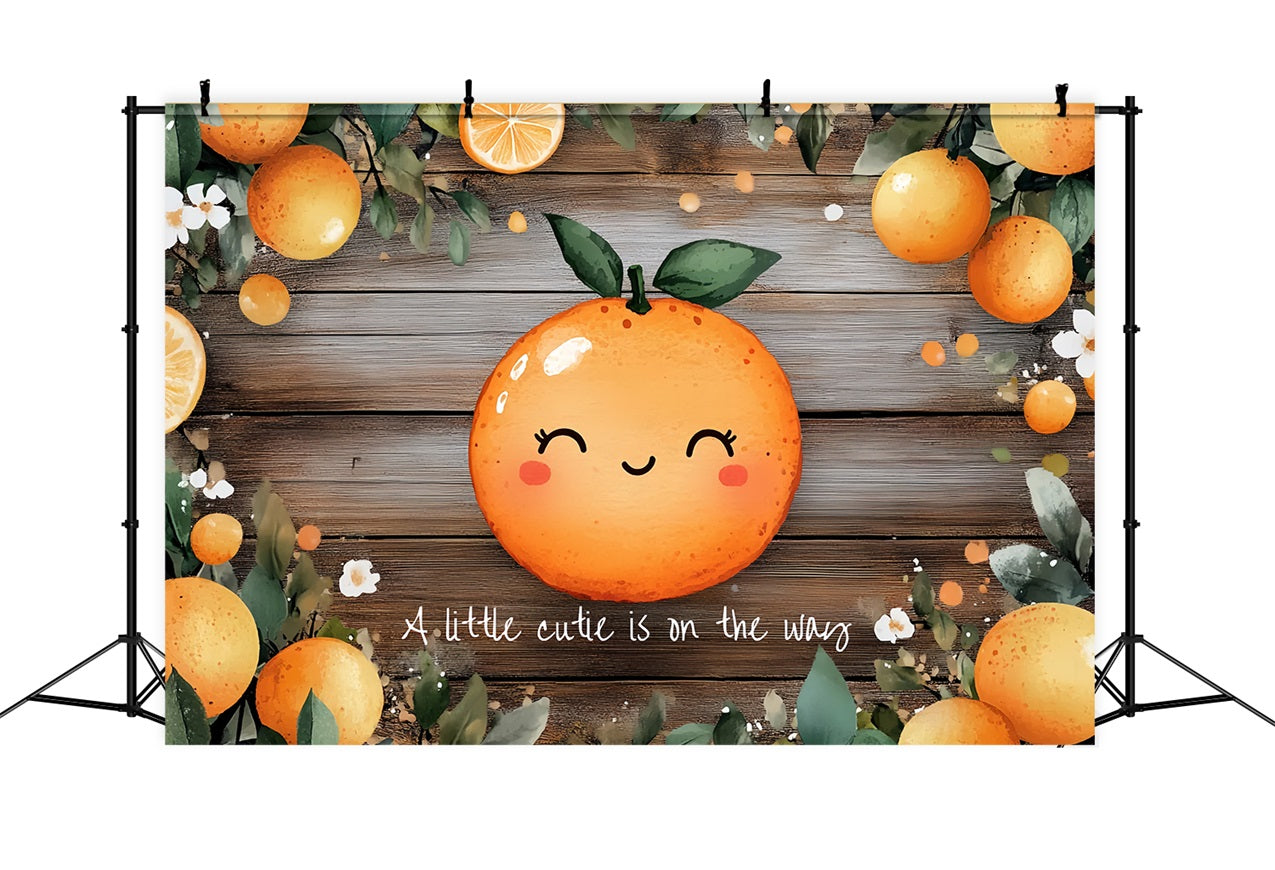 Wood Backdrop Baby Shower Oranges Floral Accents Backdrop UK CSH2-174