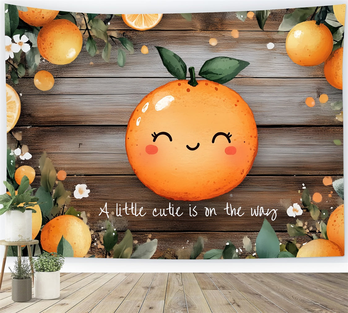 Wood Backdrop Baby Shower Oranges Floral Accents Backdrop UK CSH2-174