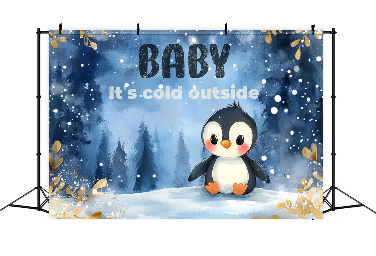 Winter Wonderland Baby Shower Backdrop Snow Little Penguin Backdrop UK CSH2-178