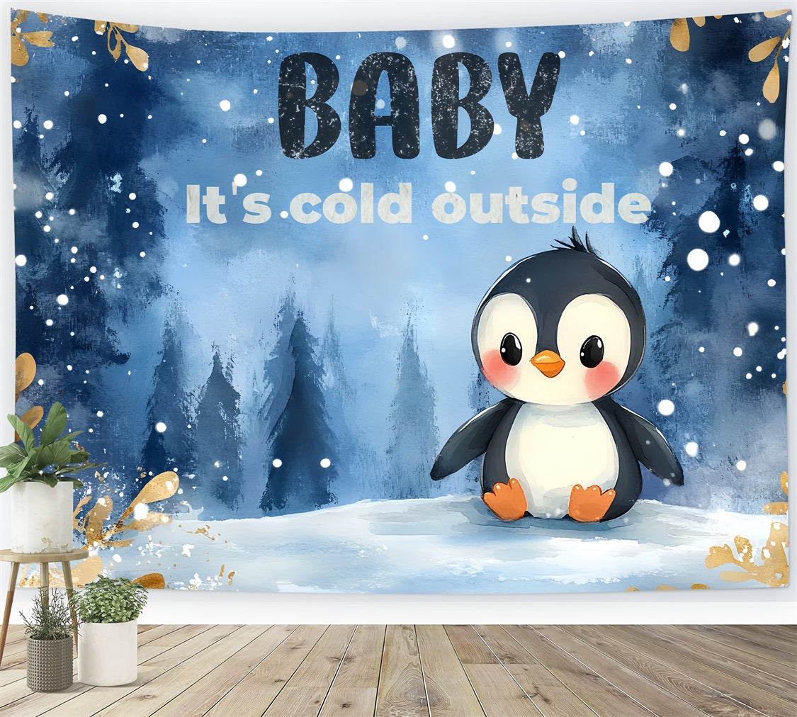 Winter Wonderland Baby Shower Backdrop Snow Little Penguin Backdrop UK CSH2-178