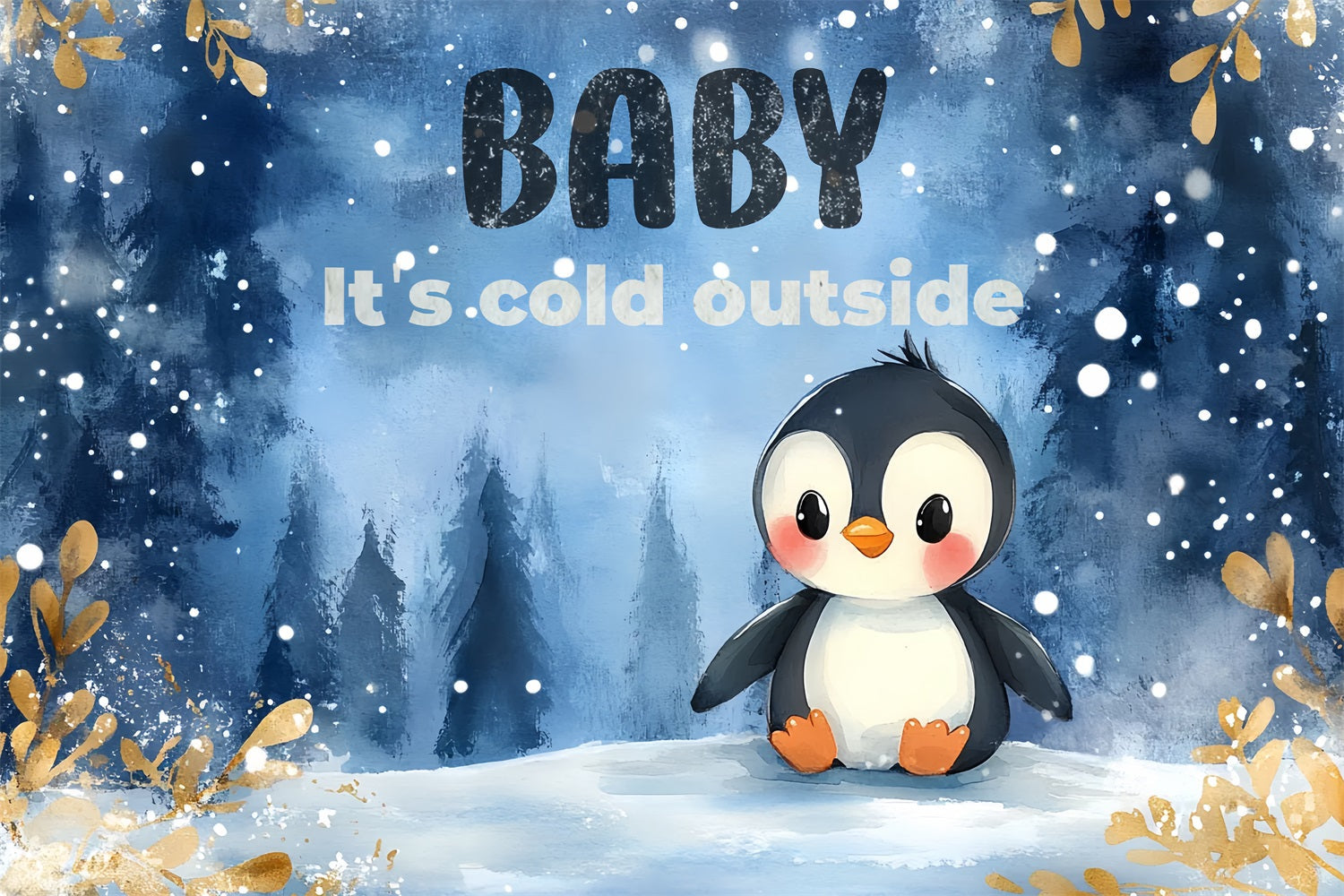 Winter Wonderland Baby Shower Backdrop Snow Little Penguin Backdrop UK CSH2-178