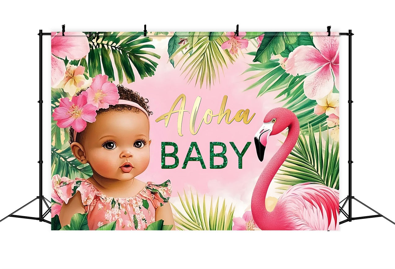 Baby Shower Backdrop Tropical Pink Flamingo Flower Backdrop UK CSH2-179