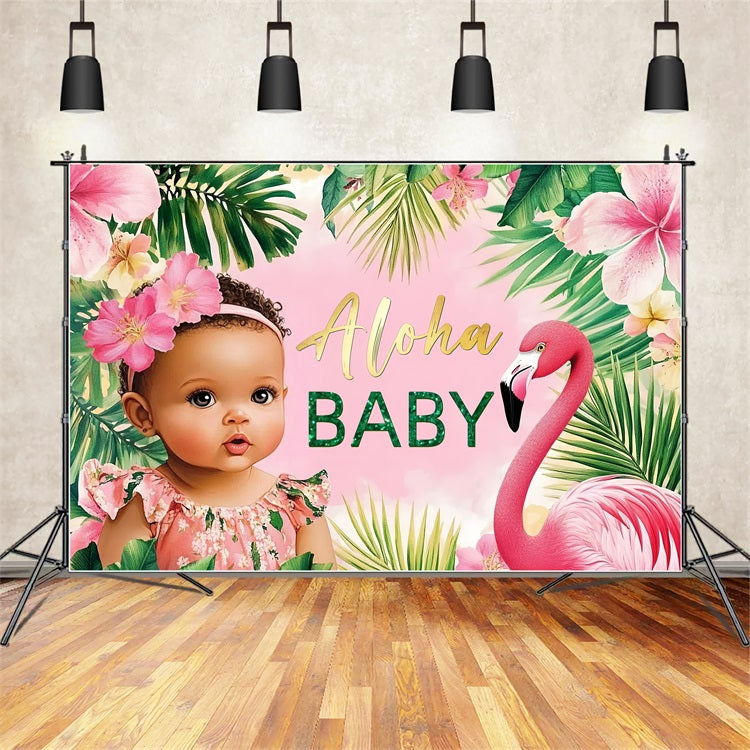 Baby Shower Backdrop Tropical Pink Flamingo Flower Backdrop UK CSH2-179