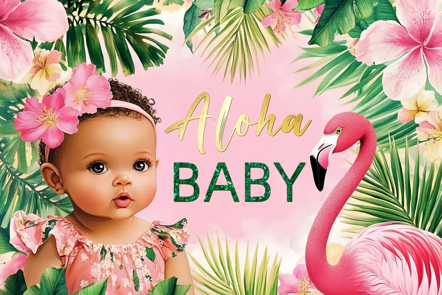 Baby Shower Backdrop Tropical Pink Flamingo Flower Backdrop UK CSH2-179