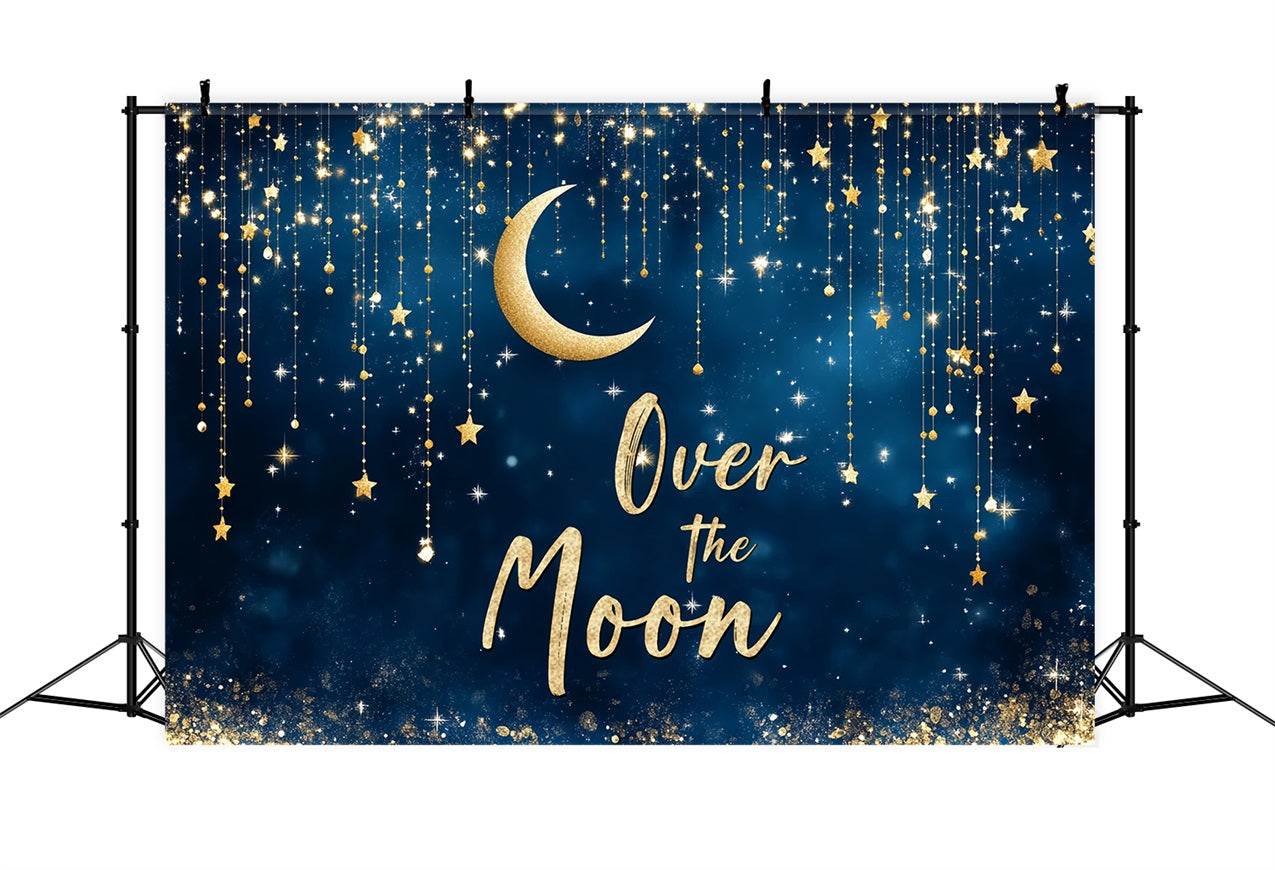 Photo Backdrop For Baby Shower Gold Moon Starry Night Backdrop UK CSH2-180