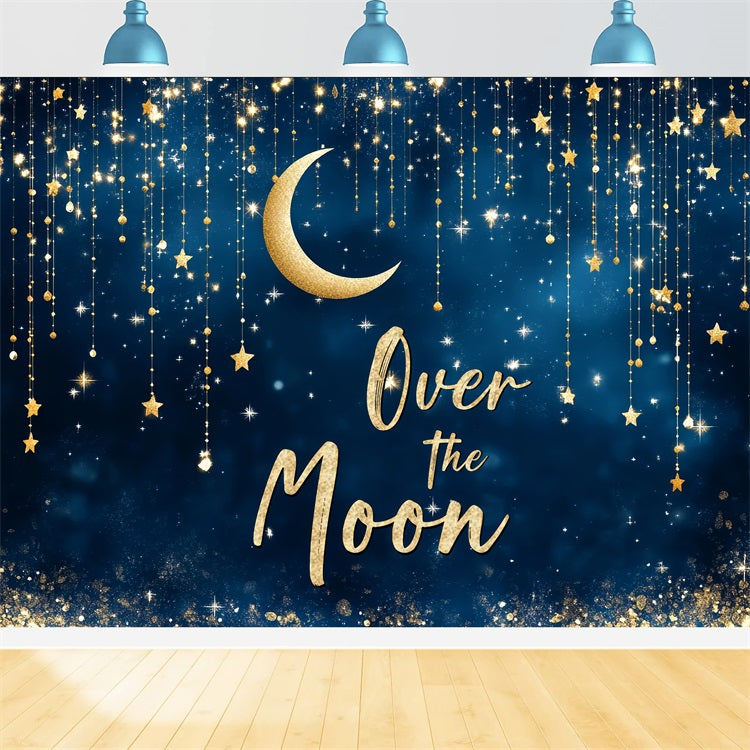 Photo Backdrop For Baby Shower Gold Moon Starry Night Backdrop UK CSH2-180