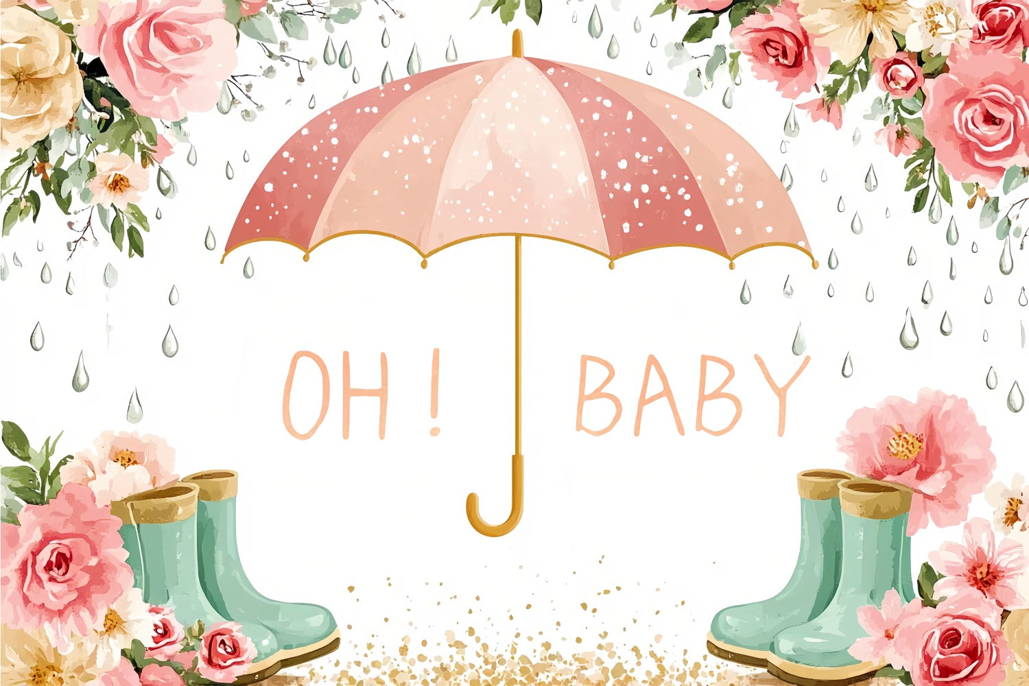 Backdrop For Baby Shower Floral Umbrella Celebration Backdrop UK CSH2-181