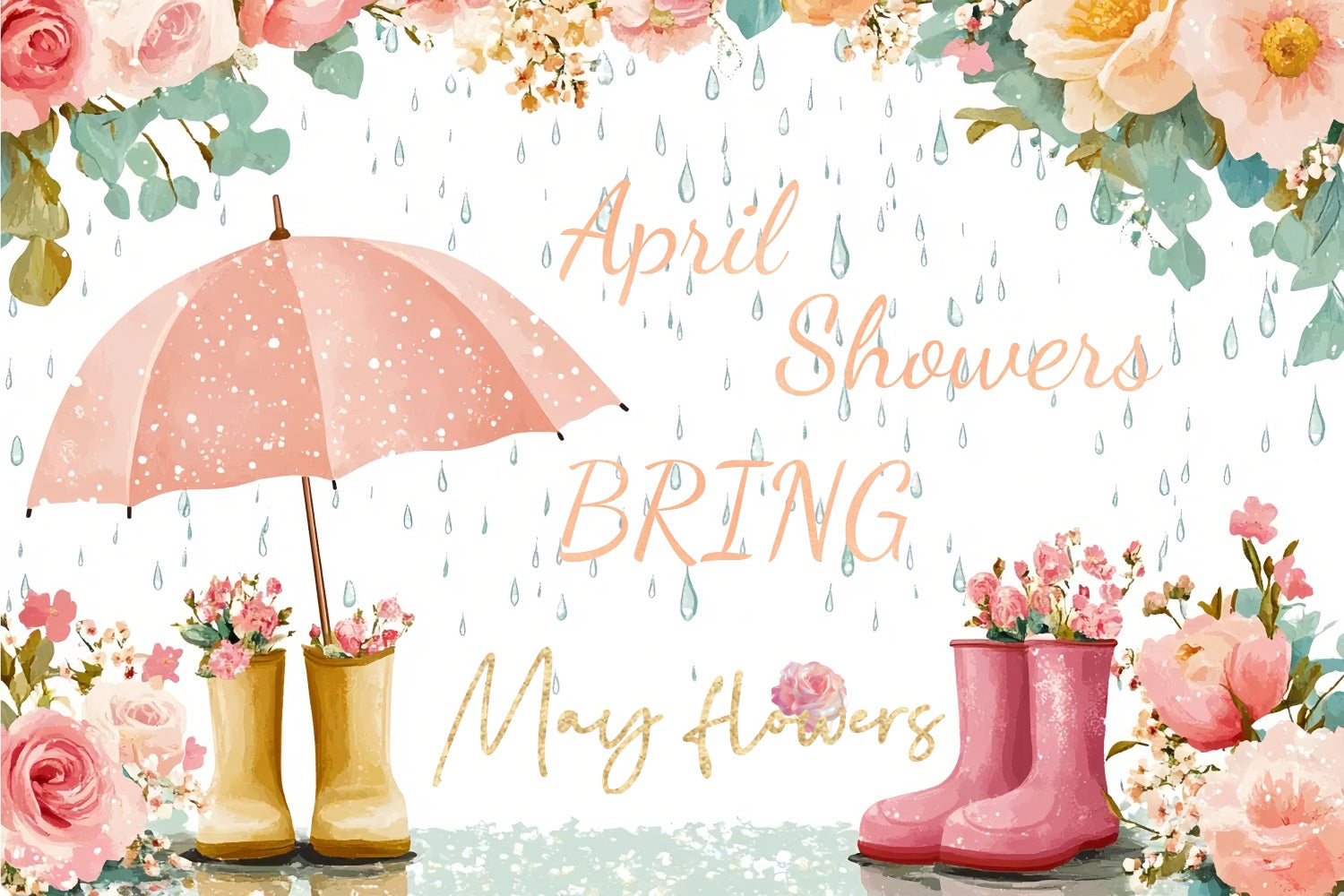 Baby Shower Photo Backdrops Rainy Day Flowers Joy Backdrop UK CSH2-182