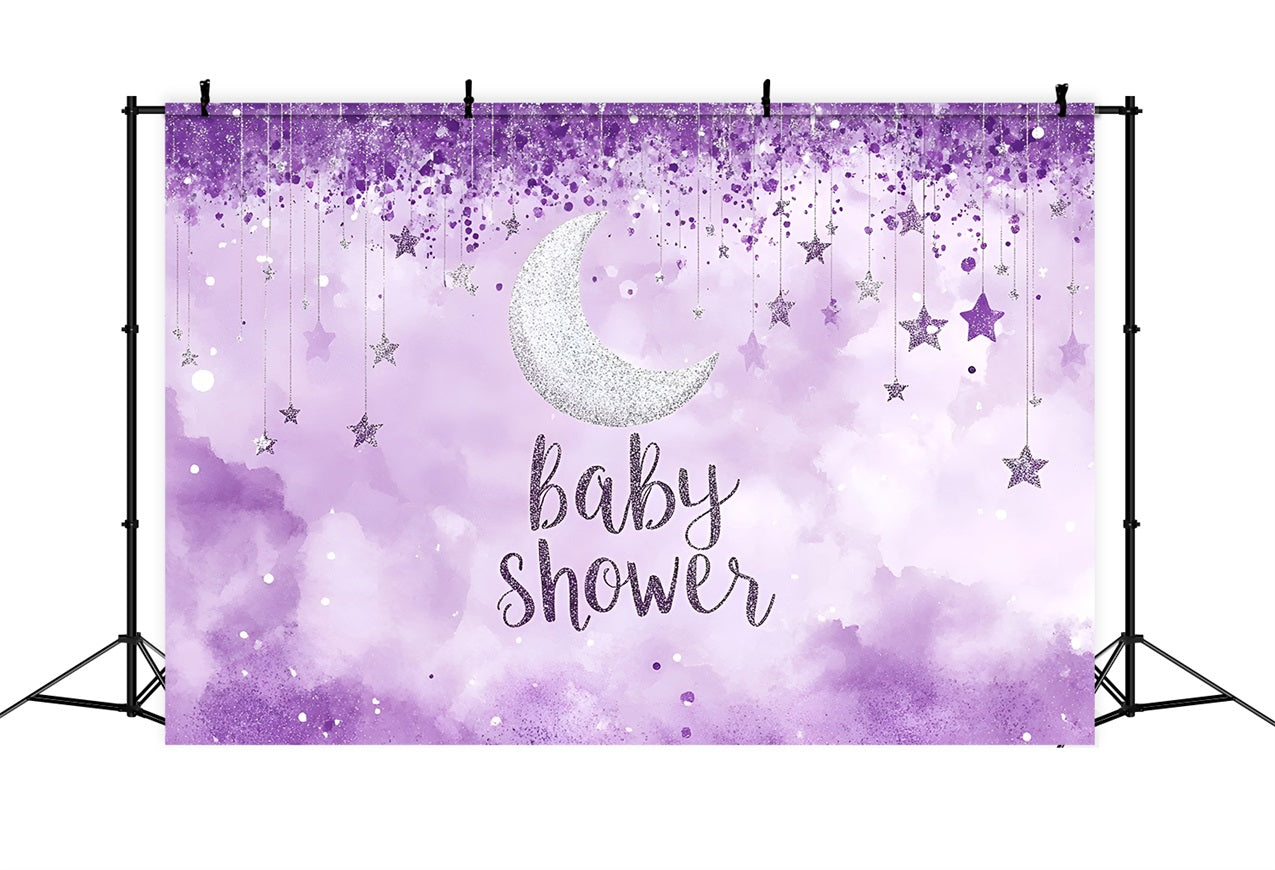 Baby Shower Photo Backdrop Twinkling Moon Stars Purple Backdrop UK CSH2-184