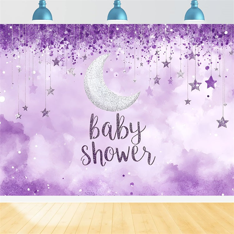 Baby Shower Photo Backdrop Twinkling Moon Stars Purple Backdrop UK CSH2-184