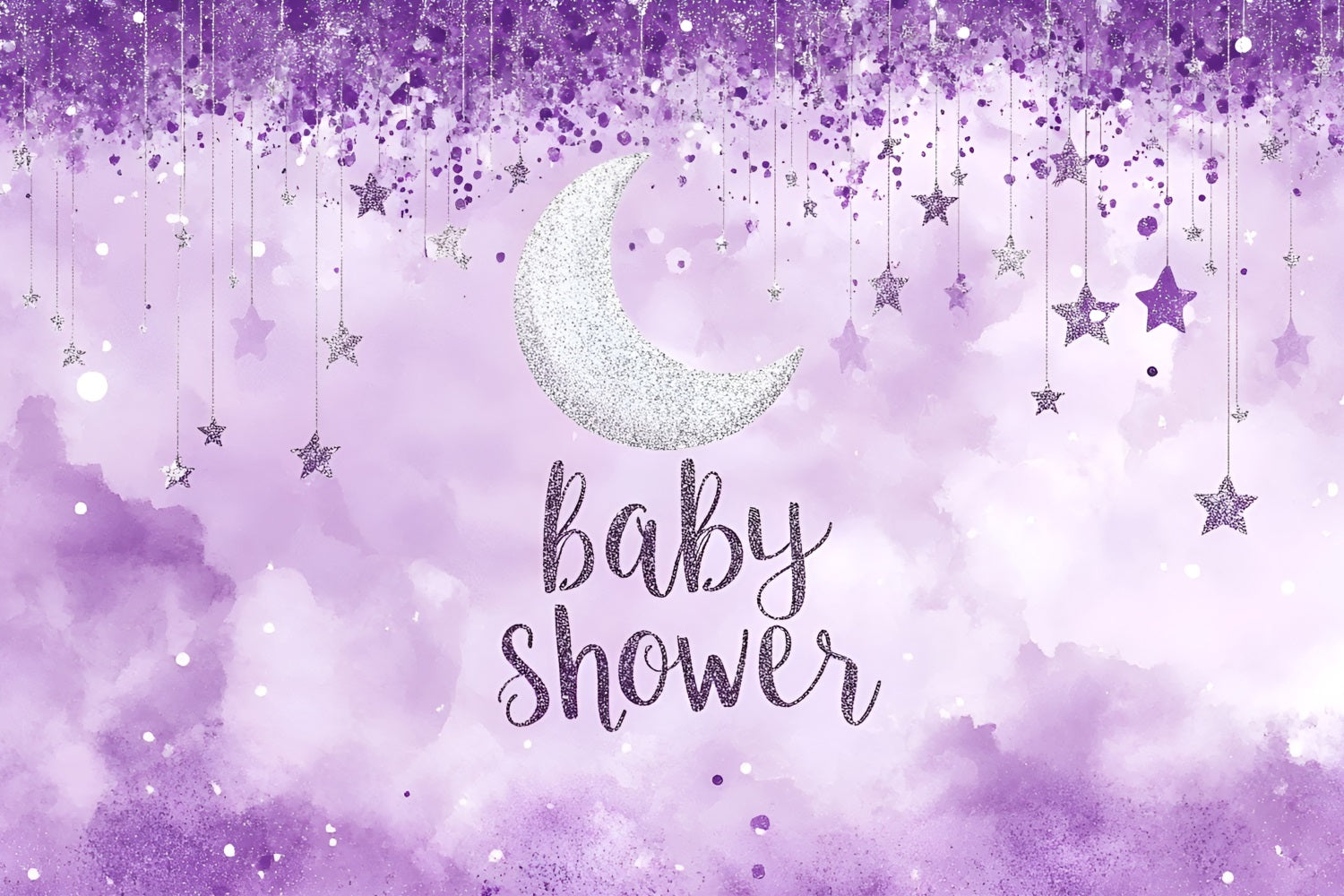 Baby Shower Photo Backdrop Twinkling Moon Stars Purple Backdrop UK CSH2-184