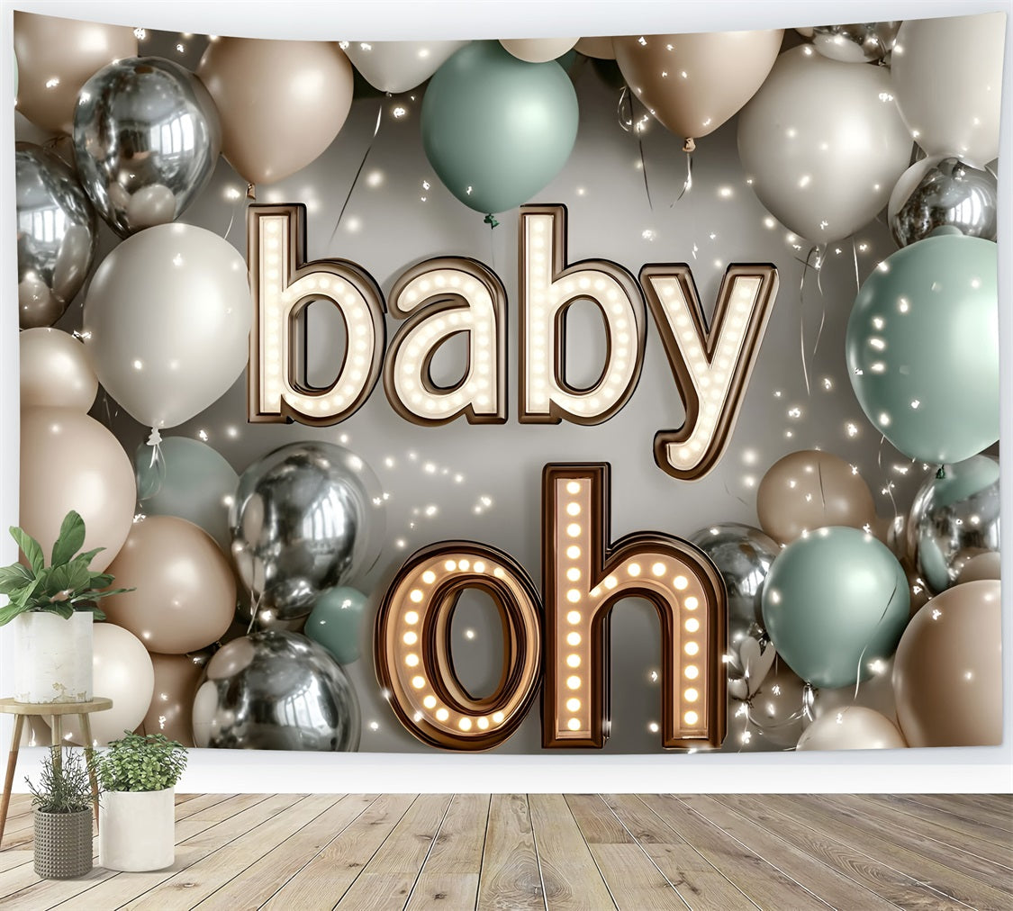 Baby Shower Backdrop Twinkling Lights Balloon Celebration Backdrop UK CSH2-186