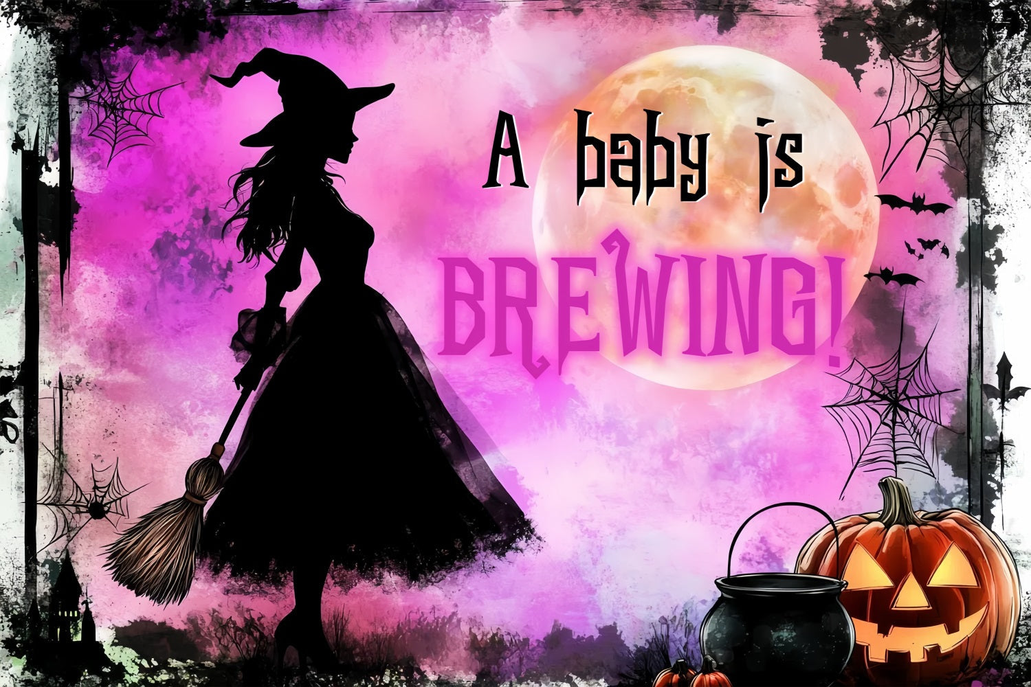 Backdrops For Baby Shower Halloween Witch Baby Reveal Backdrop UK CSH2-187