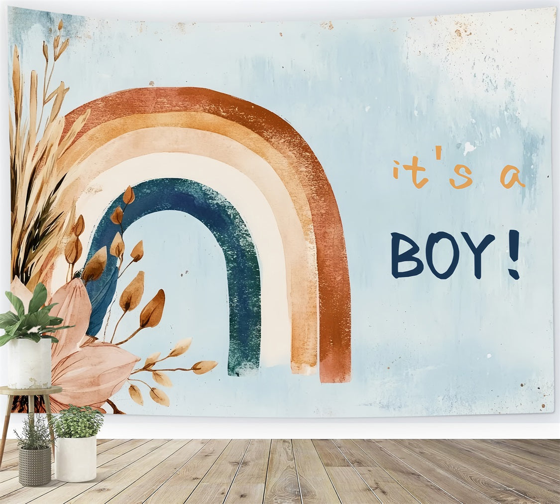 Baby Shower Backdrop Vintage Rainbow Boy Gender Reveal Backdrop UK CSH2-194