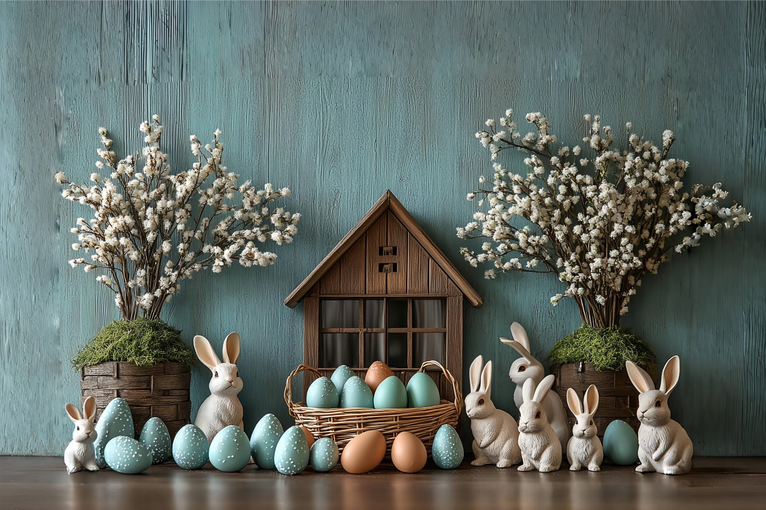 Easter Photography Backdrops Bunny Basket Pastel Eggs Backdrop UK CSH2-2