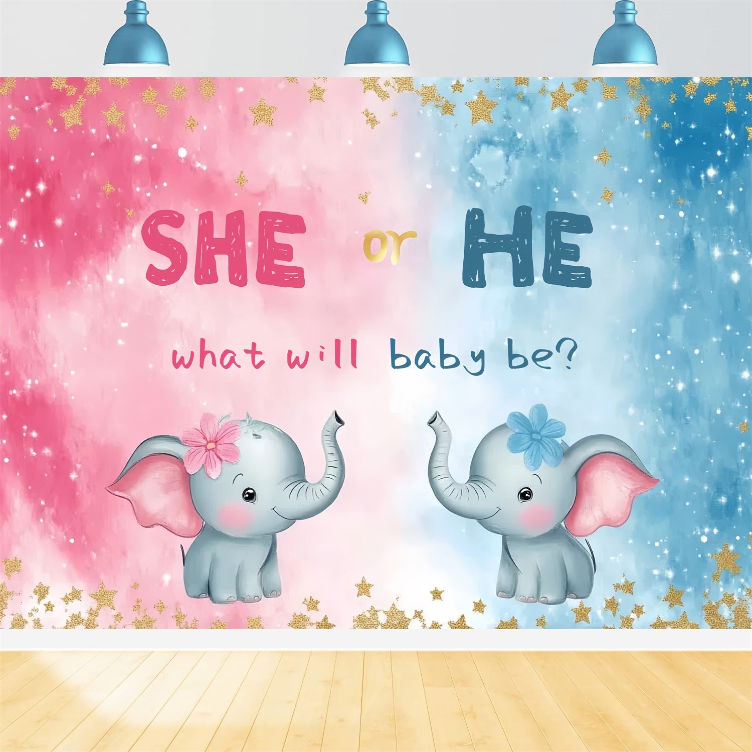 Baby Shower Photo Backdrops Pink Blue Elephant Fun Backdrop UK CSH2-200