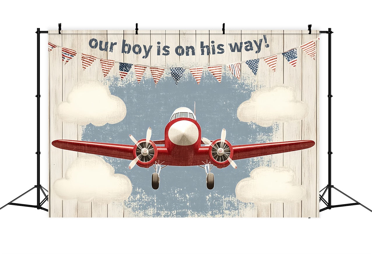 Baby Shower Backdrop Boy Vintage Airplane Baby Arrival Backdrop UK CSH2-202