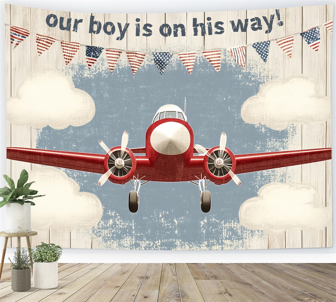 Baby Shower Backdrop Boy Vintage Airplane Baby Arrival Backdrop UK CSH2-202