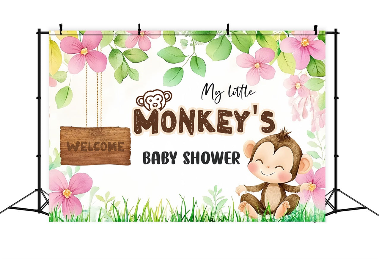 Baby Shower Backdrops Adorable Monkey Baby Welcome Backdrop UK CSH2-204