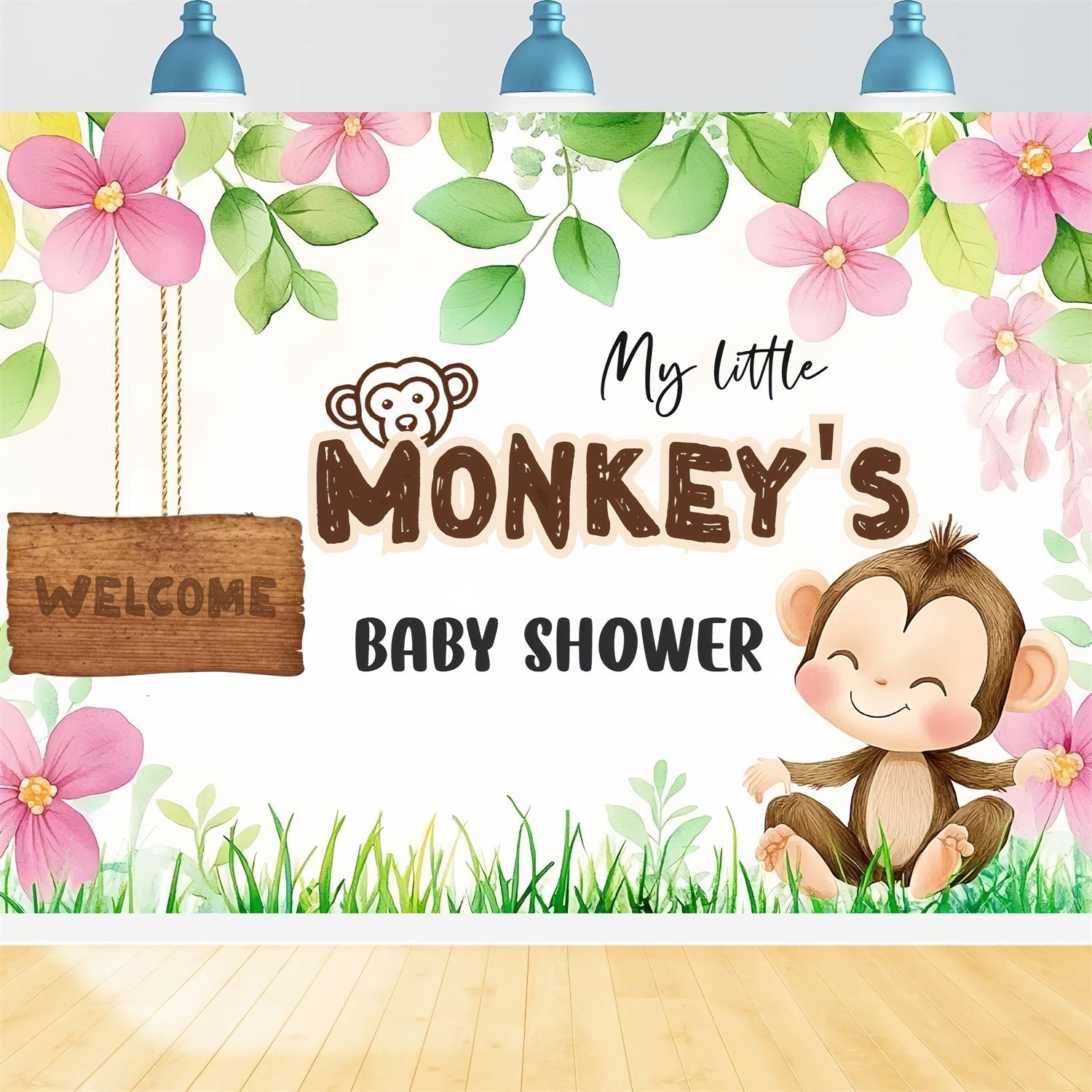 Baby Shower Backdrops Adorable Monkey Baby Welcome Backdrop UK CSH2-204