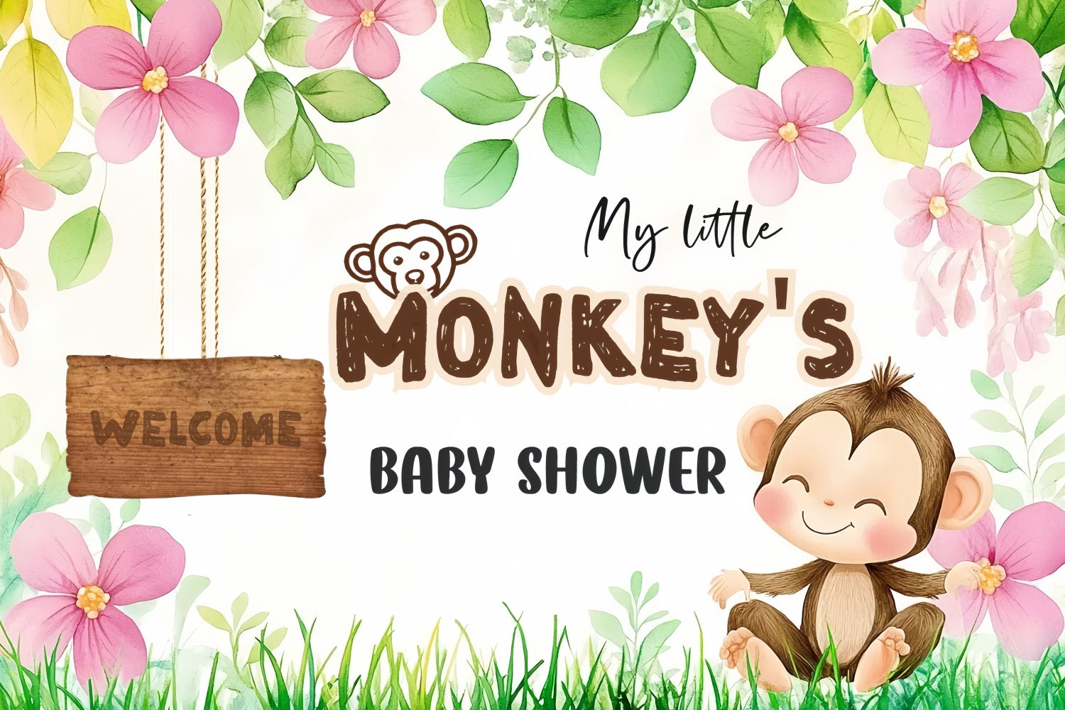 Baby Shower Backdrops Adorable Monkey Baby Welcome Backdrop UK CSH2-204