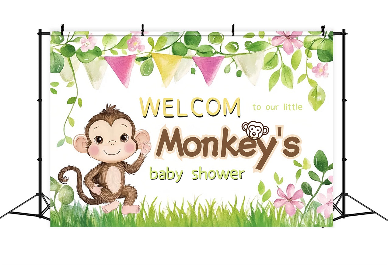 Baby Shower Backdrop Ideas Playful Monkey Flower Welcome Backdrop UK CSH2-205