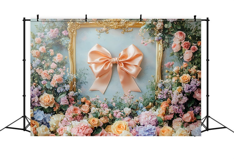 Flower Wall Backdrop Dreamy Floral Silk Bow Framed Backdrop UK CSH2-217