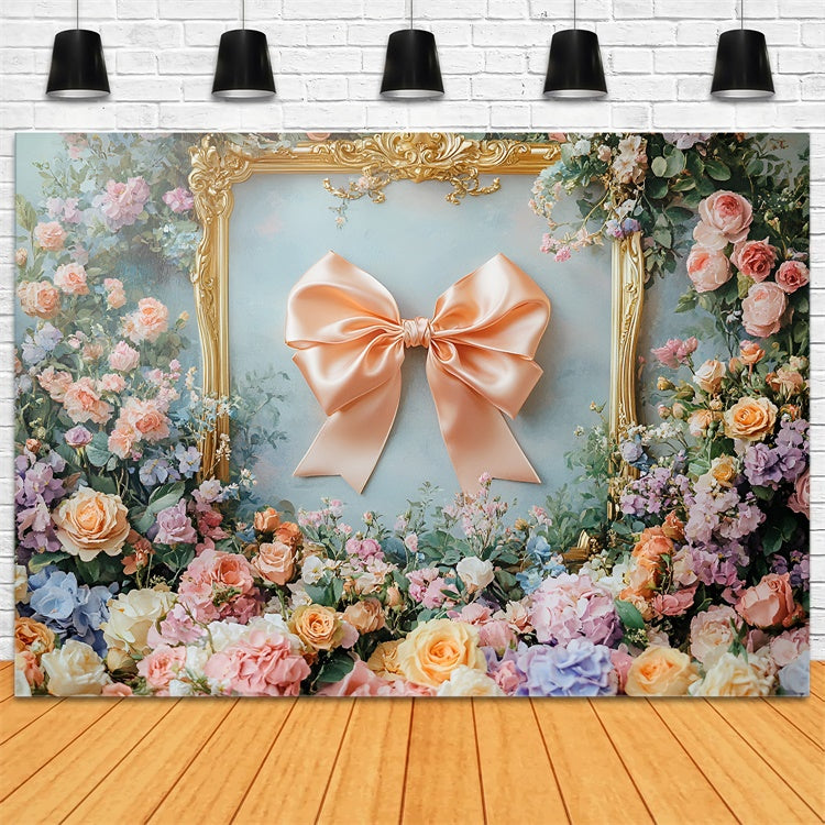 Flower Wall Backdrop Dreamy Floral Silk Bow Framed Backdrop UK CSH2-217