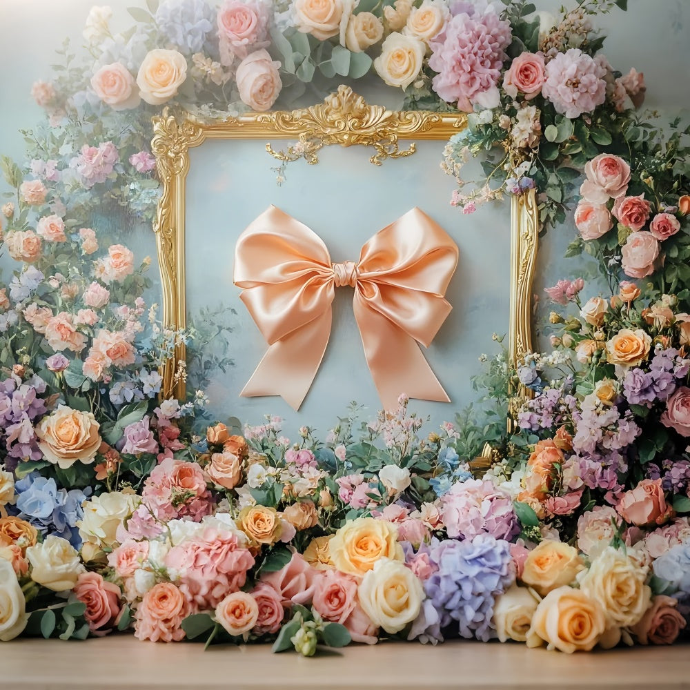 Flower Wall Backdrop Dreamy Floral Silk Bow Framed Backdrop UK CSH2-217