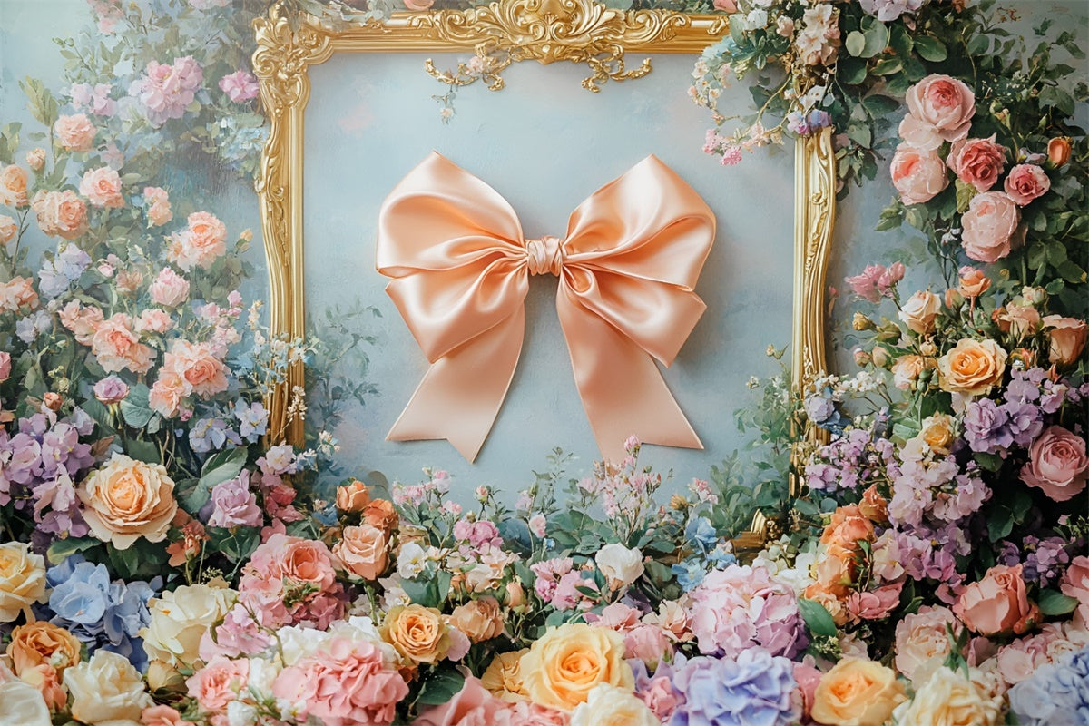 Flower Wall Backdrop Dreamy Floral Silk Bow Framed Backdrop UK CSH2-217