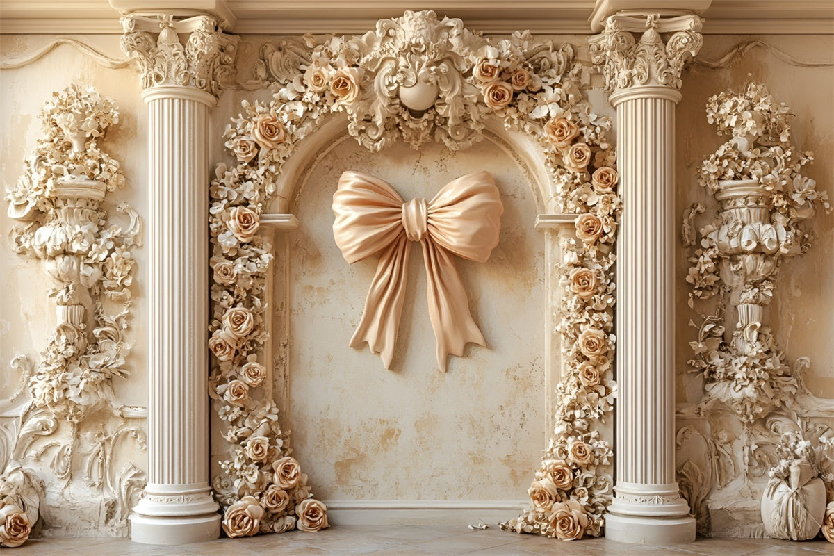 Flower Wall Backdrop Romantic Ivory Rose Arch Bow Backdrop UK CSH2-219