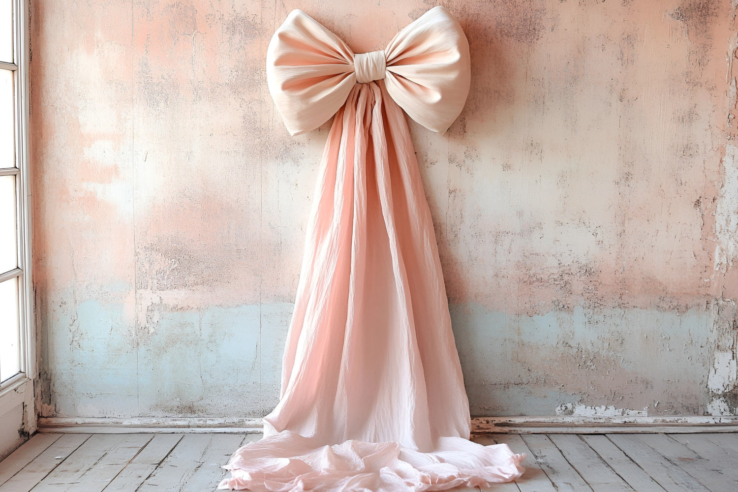 Vintage Wall Backdrop Soft Blush Satin Bow Draped Backdrop UK CSH2-221